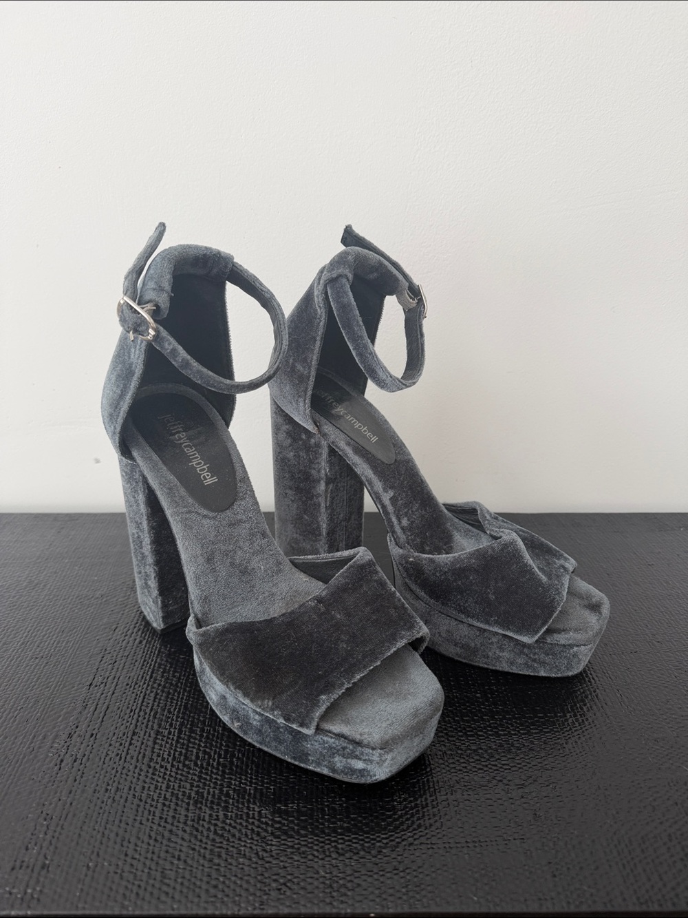 Jeffery Campbell Velvet Platform Block Heel with Ankle Strap